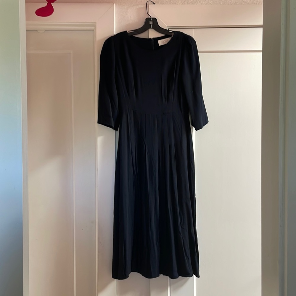 NWT Goat UK black crepe midi dress with pleats.
